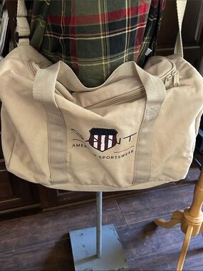 Gant Khaki Beige Canvas Duffel Bag with Embroidered Shield Logo M